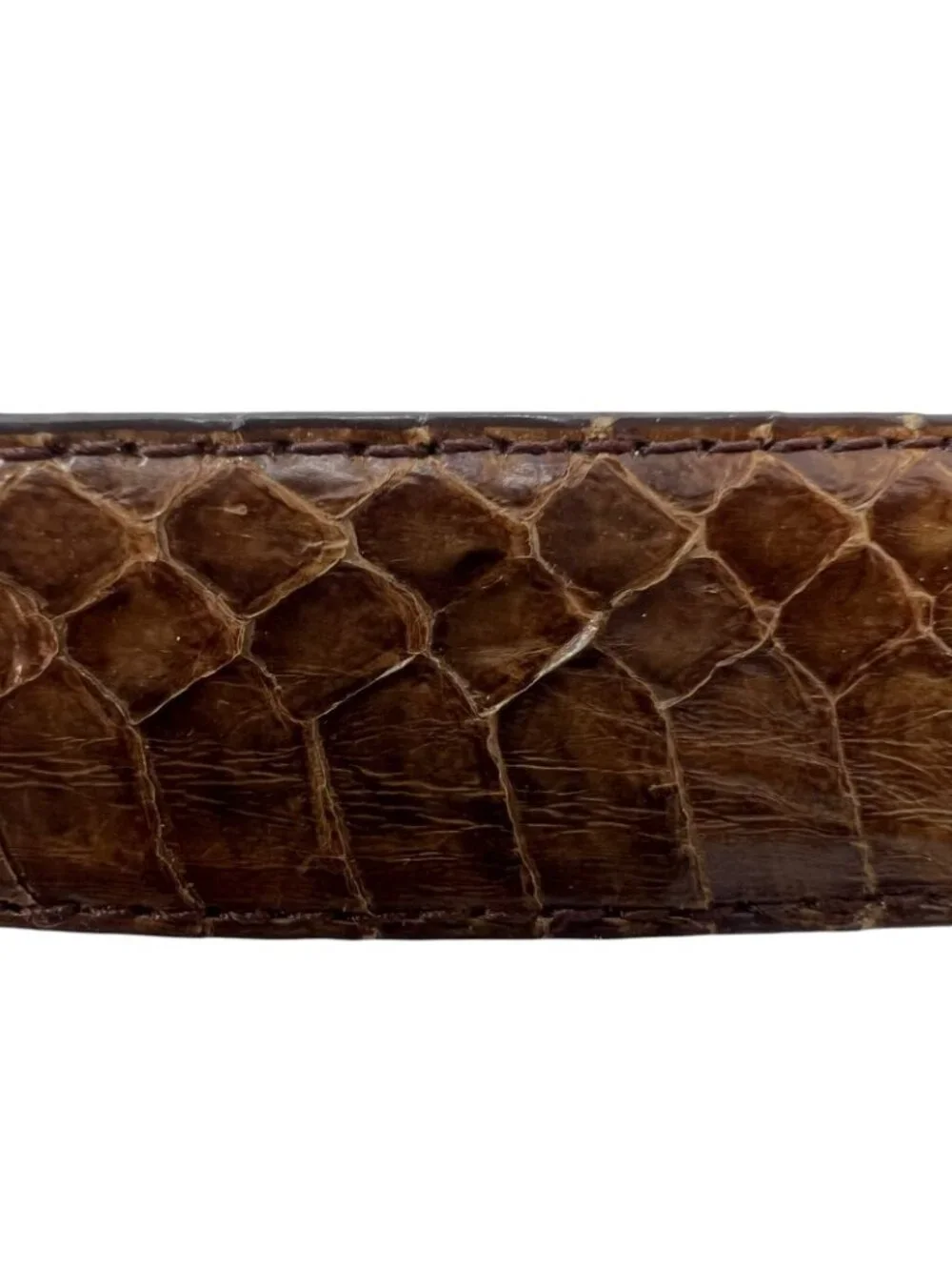 Jana Genuine Snakeskin Belt Womens L Brown Vintage Leather Brass Tone Buckle